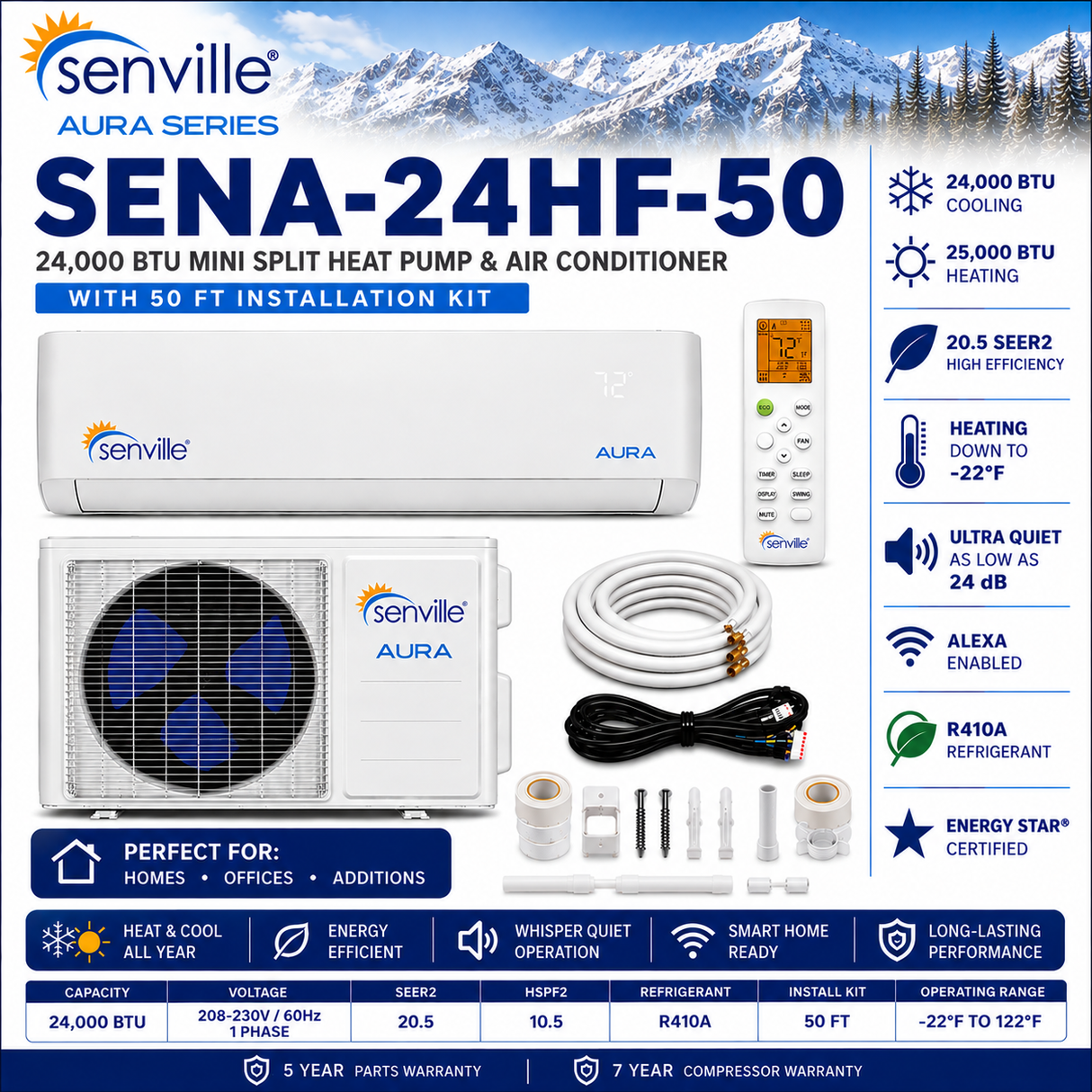 Senville AURA Wall Mounted Mini Split Air Conditioner & Heat Pump Systems