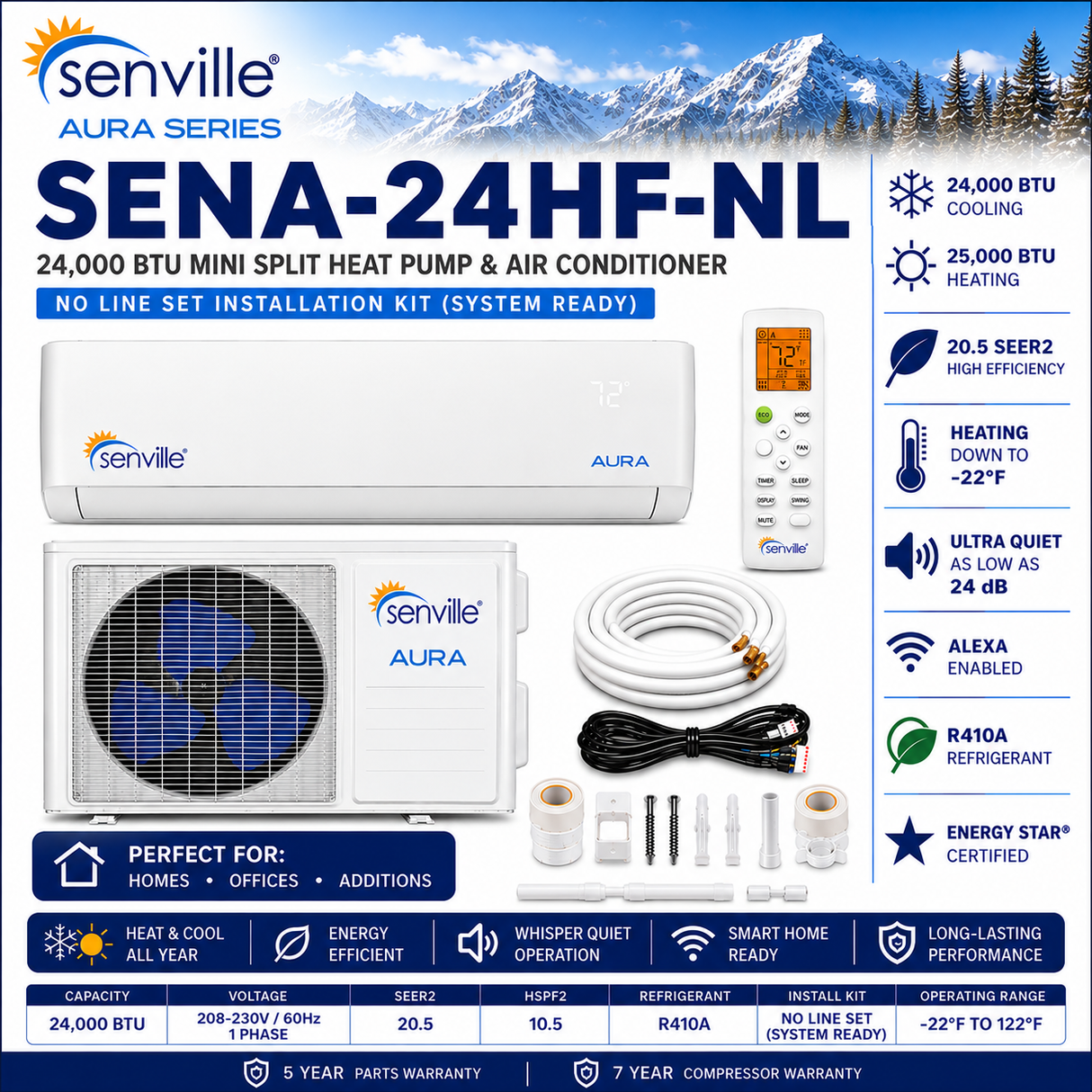Senville AURA Wall Mounted Mini Split Air Conditioner & Heat Pump Systems