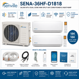 Senville AURA SENA-36HF-D Series 36,000 BTU dual-zone mini split AC Heat Pump