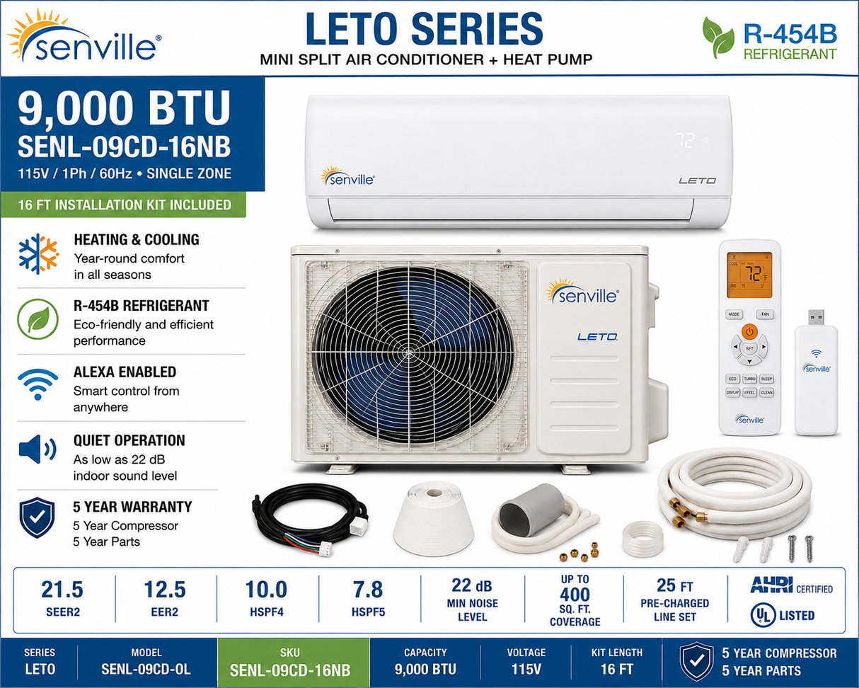 Senville LETO Series Wall‑Mounted Mini Split AC & Heat Pump