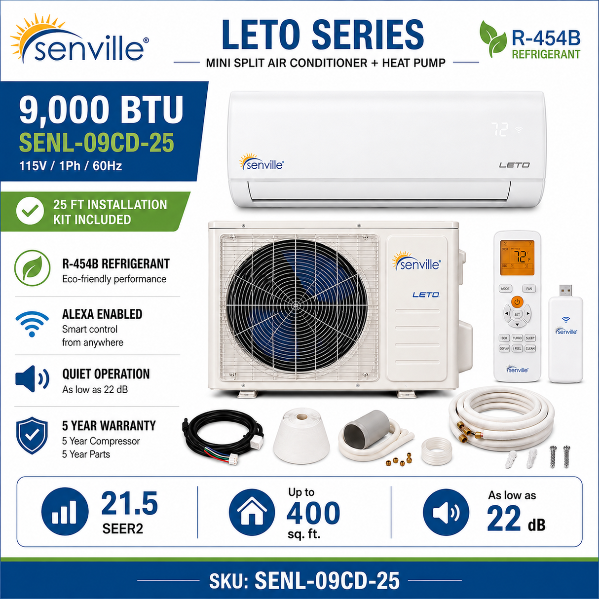 Senville LETO Series Wall‑Mounted Mini Split AC & Heat Pump