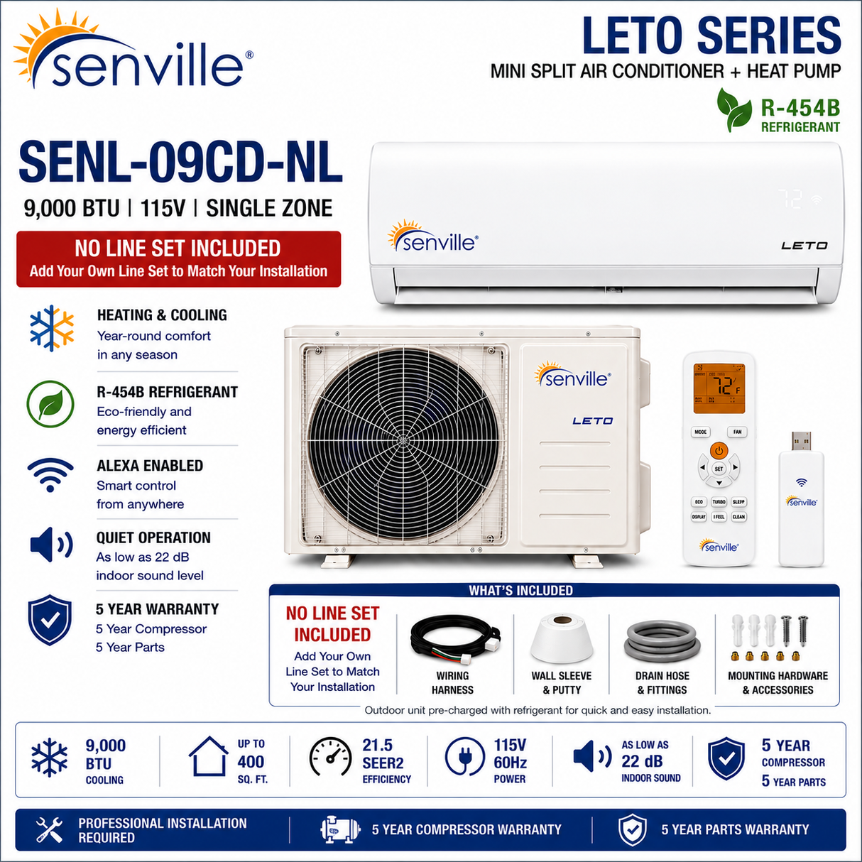 Senville LETO Series Wall‑Mounted Mini Split AC & Heat Pump
