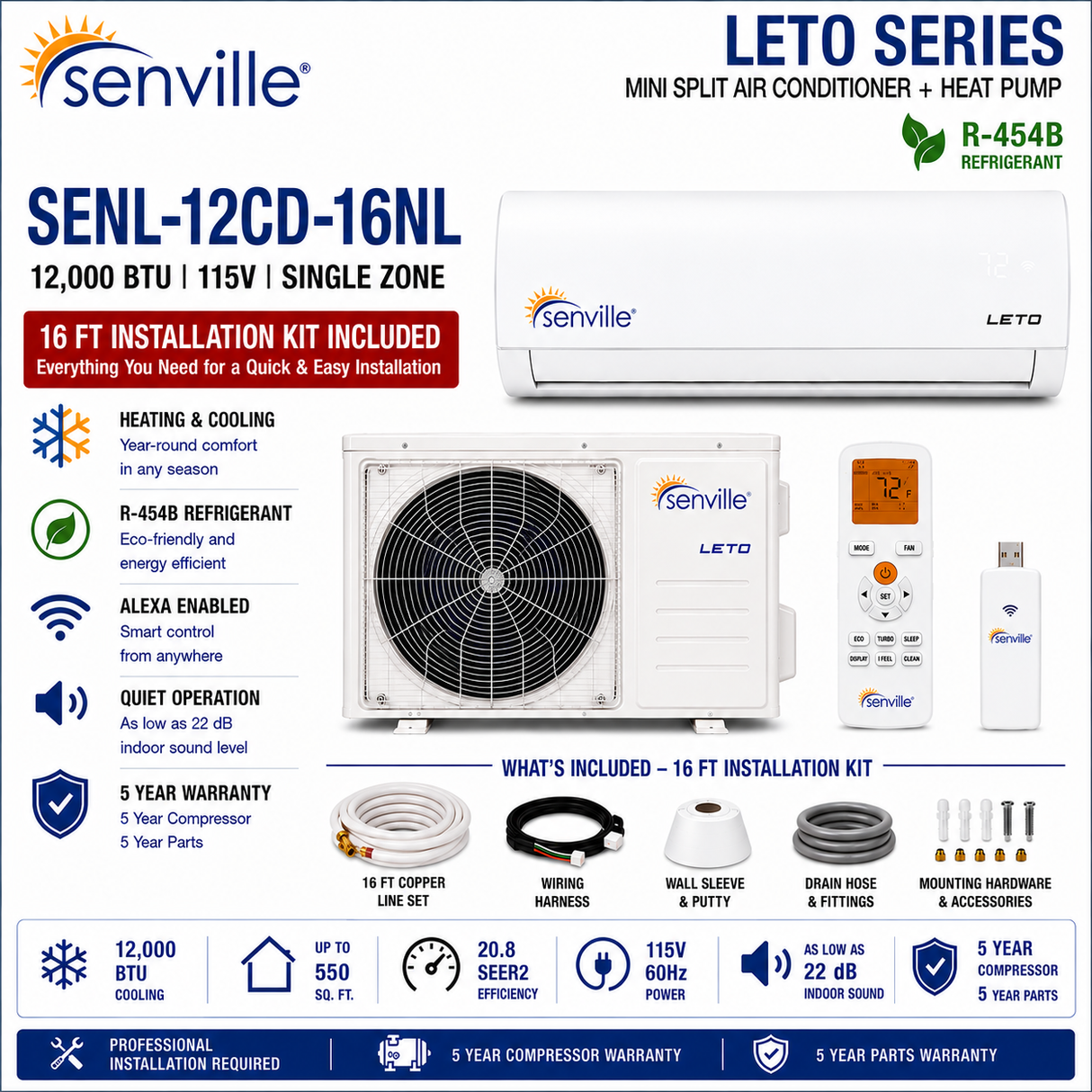 Senville LETO Series Wall‑Mounted Mini Split AC & Heat Pump