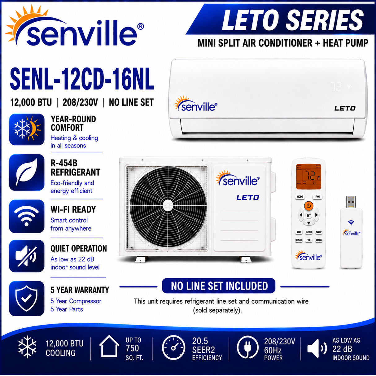 Senville LETO Series Wall‑Mounted Mini Split AC & Heat Pump
