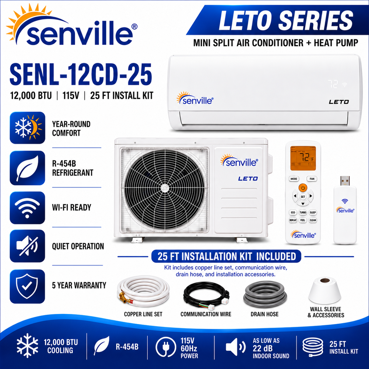 Senville LETO Series Wall‑Mounted Mini Split AC & Heat Pump