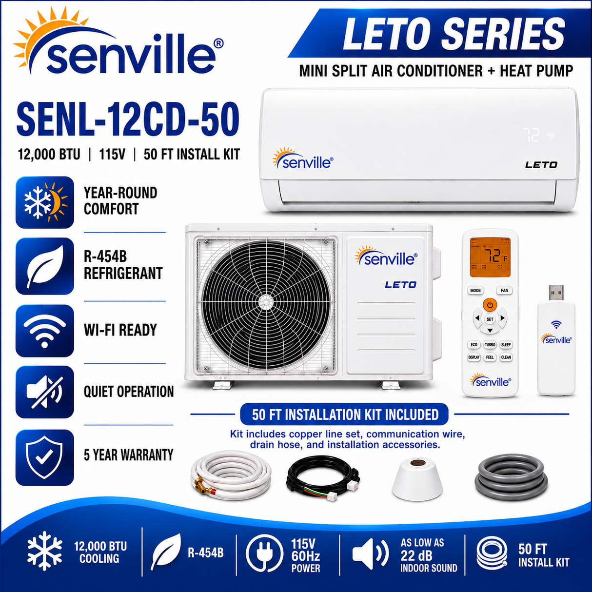 Senville LETO Series Wall‑Mounted Mini Split AC & Heat Pump