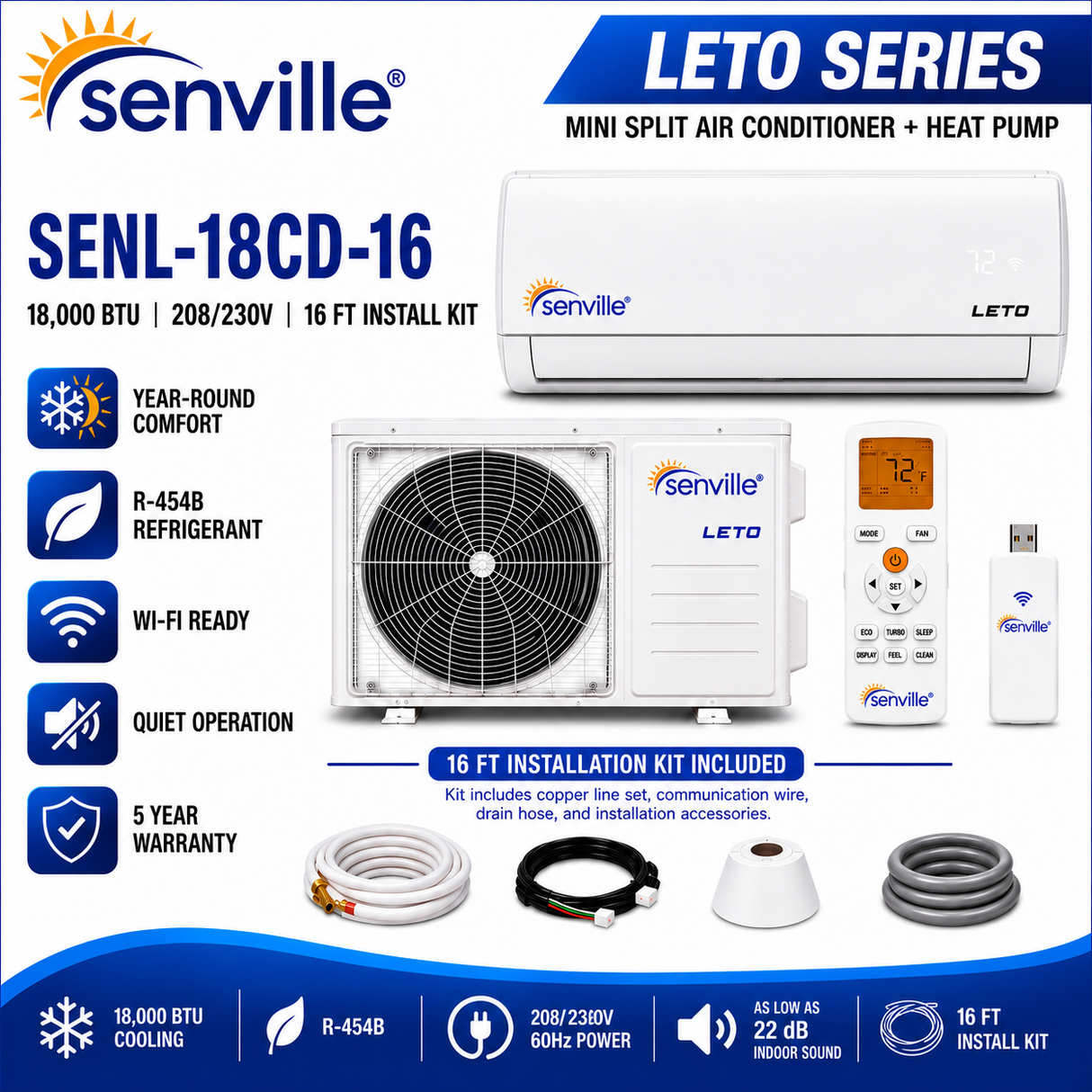 Senville LETO Series Wall‑Mounted Mini Split AC & Heat Pump