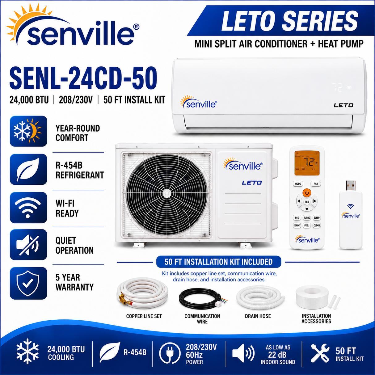 Senville LETO Series Wall‑Mounted Mini Split AC & Heat Pump