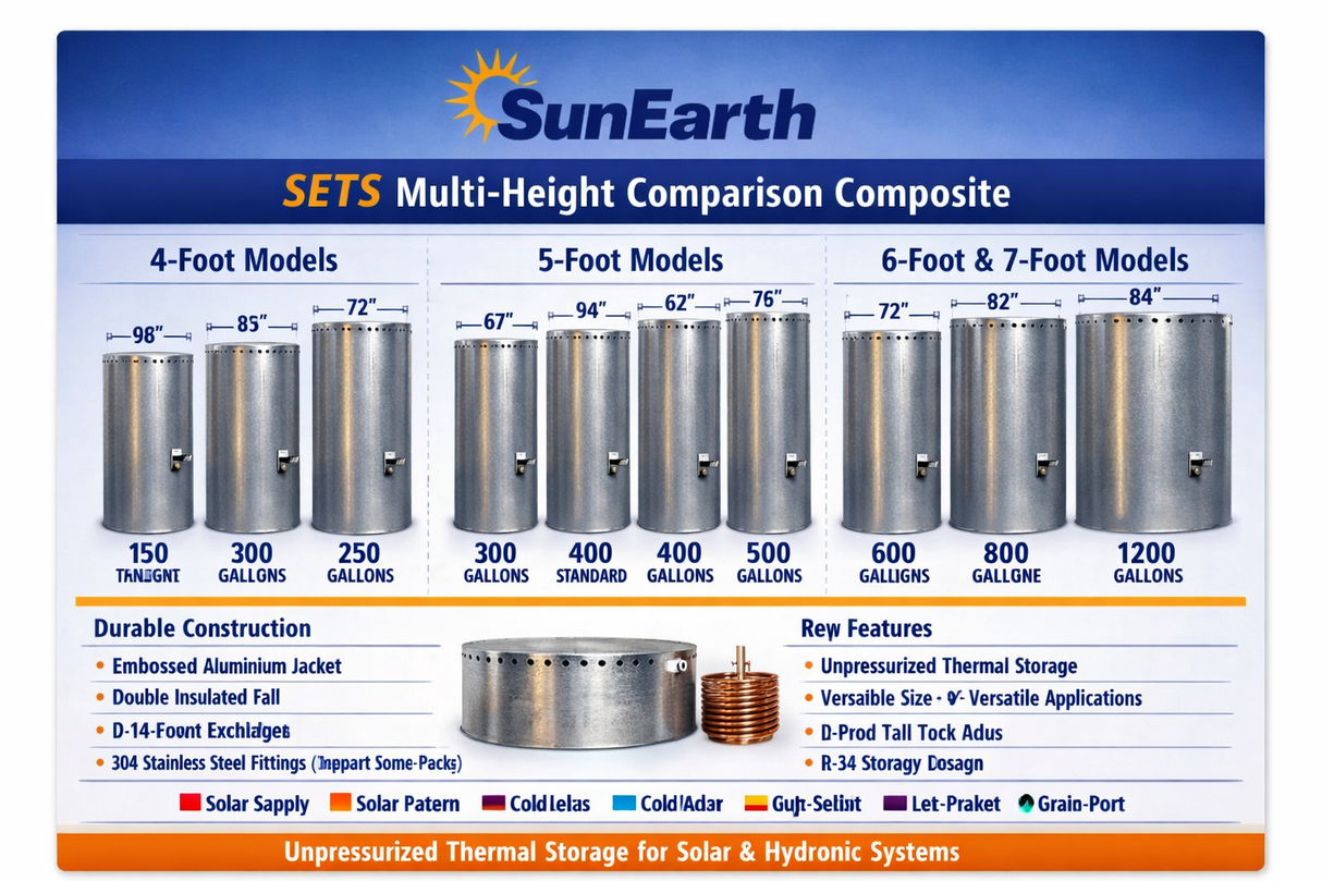 SunEarth 100010 Series  Solar Storage Tanks | 4,5,6,7 ft Tank Heights