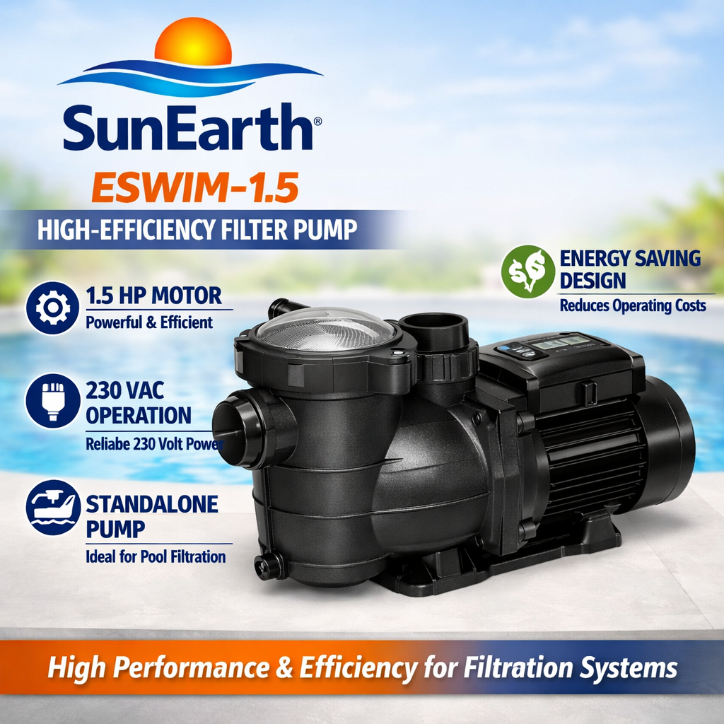 SunEarth ESWIM‑1.5 High‑Efficiency Filter Pump — 1.5 HP, 230 VAC