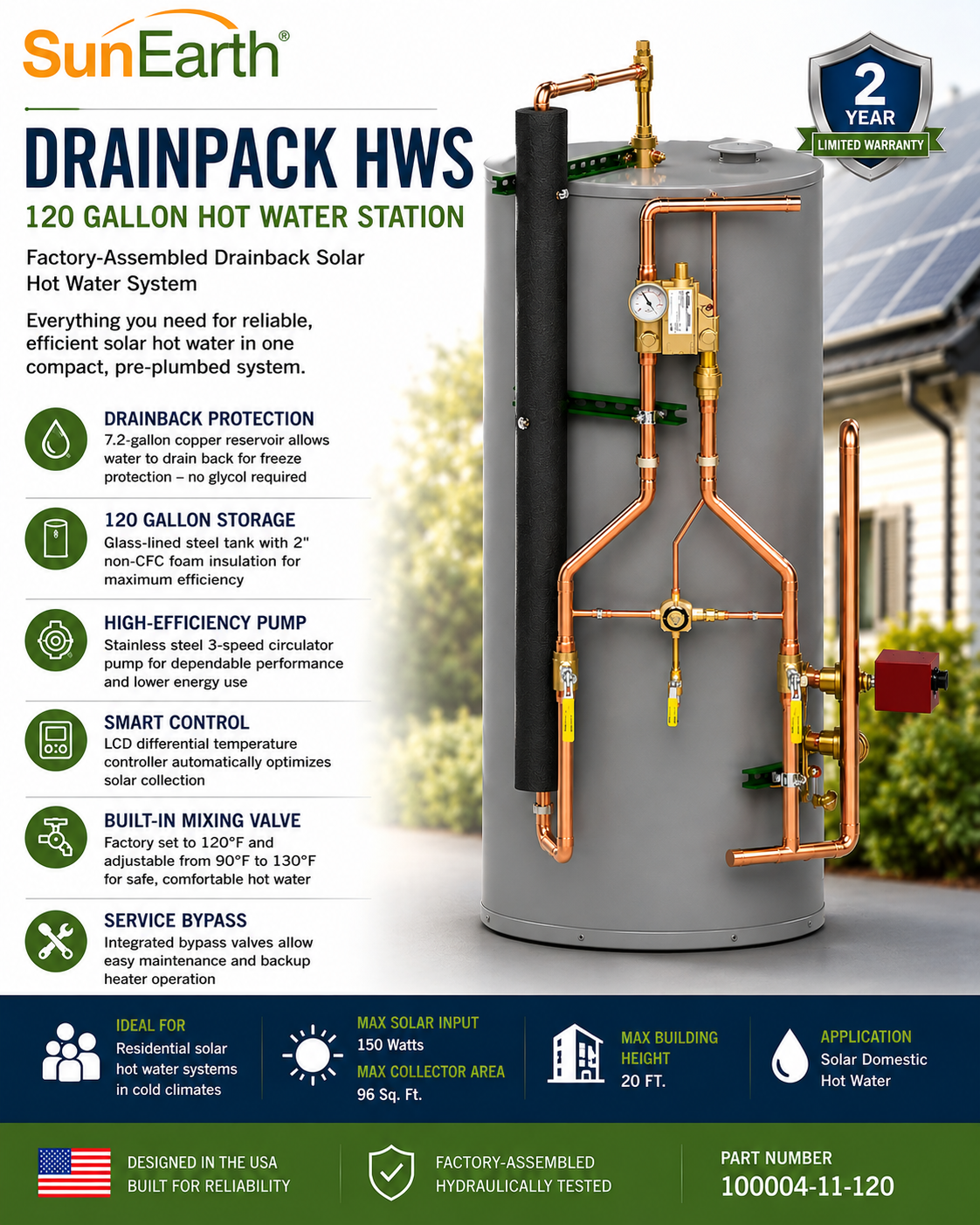 SunEarth DrainPack Hot Water Station 80 / 120 Gallon