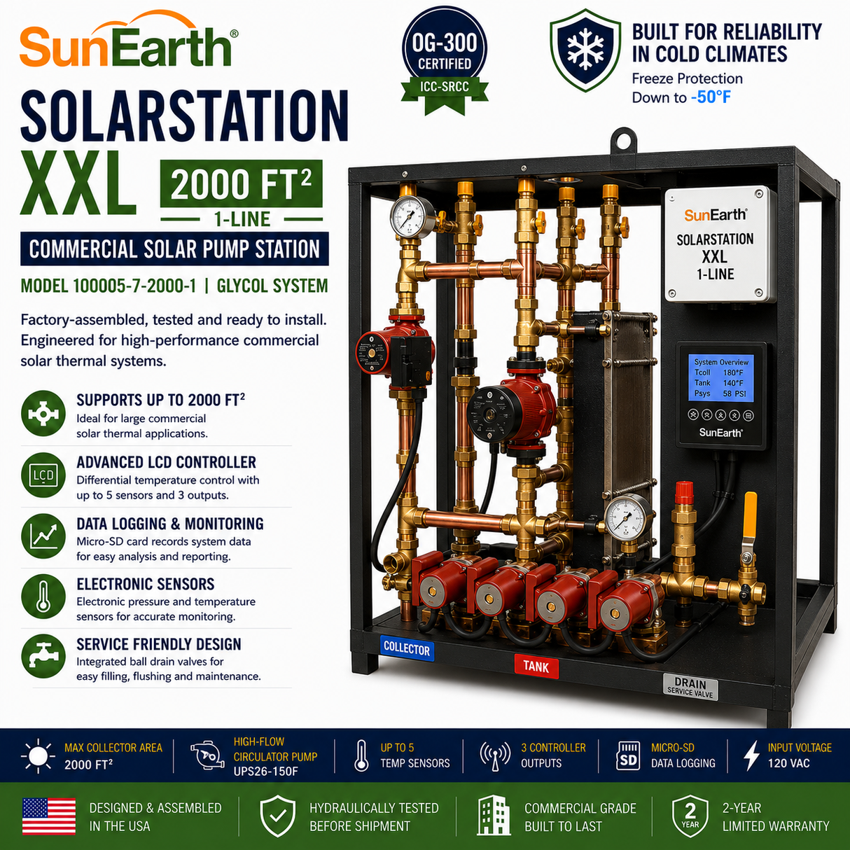 SunEarth SolarStation XXL 1-Line Commercial Pump Station 1000 ft² | 100005-7-1000-1