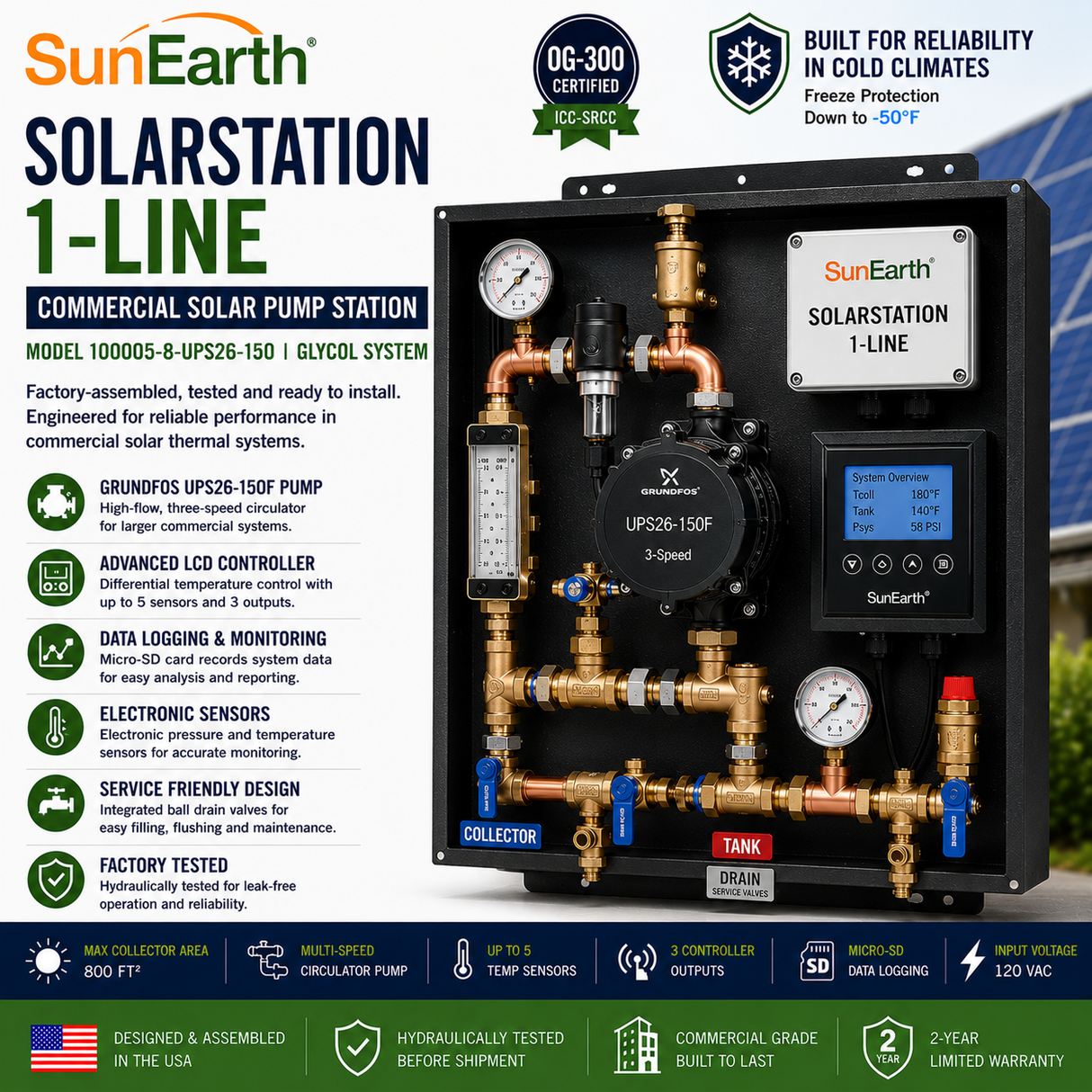 SunEarth SolarStation 1-Line Pump Station UPS26-150 | 100005-8-UPS26-150