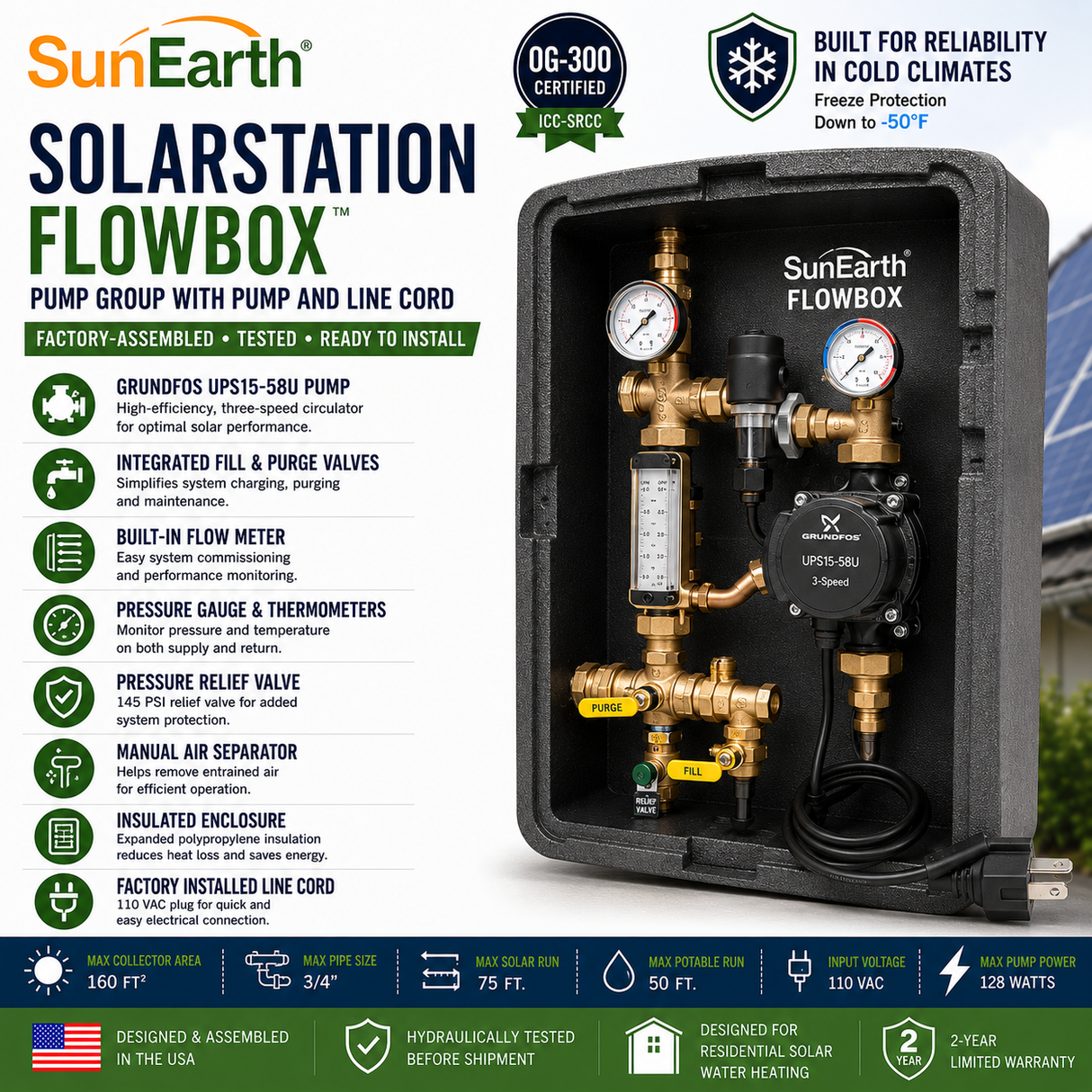 SunEarth SolarStation FlowBox Pump Group with Pump & Line Cord