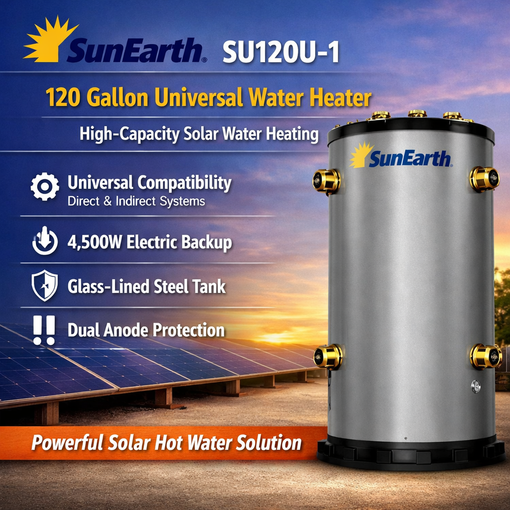 SunEarth SU 80/120 Gallon Universal Solar Storage Tank | Residential Solar Water Heating