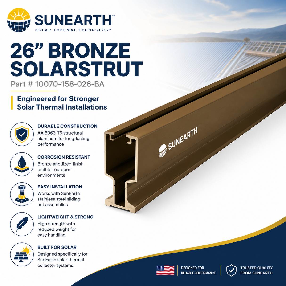SunEarth 10070-158-026-BA 26" Bronze Anodized SolarStrut Rail