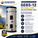 SunEarth SE 65/80/120‑Gallon Solar Storage Tank |6/12 Year Warranty