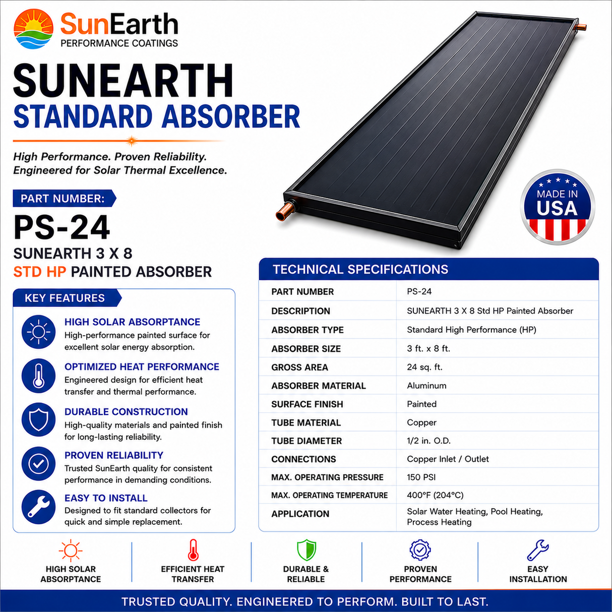 SunEarth Standard 3x8 HP Painted Absorber