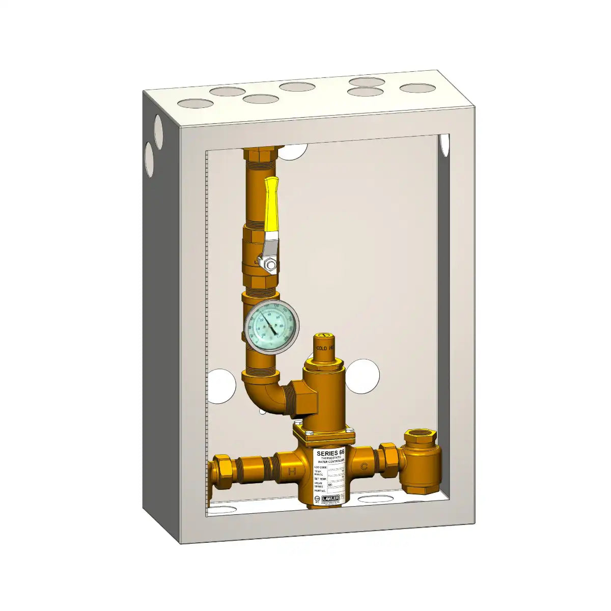 Lawler 83014 6680 Piped Thermometer Ball Valve Union Cabinet